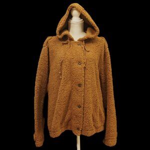 Perch by Blu-Pepper Camel Sherpa Teddy Bear Jacket Hoodie Tab Details Women’s 1X
